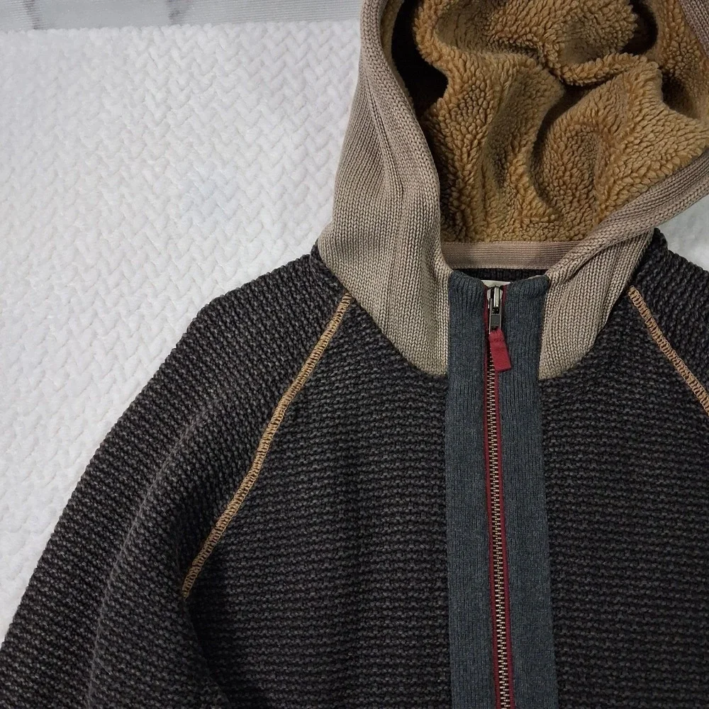 Carbon 2 Cobalt Heavy Knit Full Zip Hoodie Sweater Mens Size M Gray Brown.
